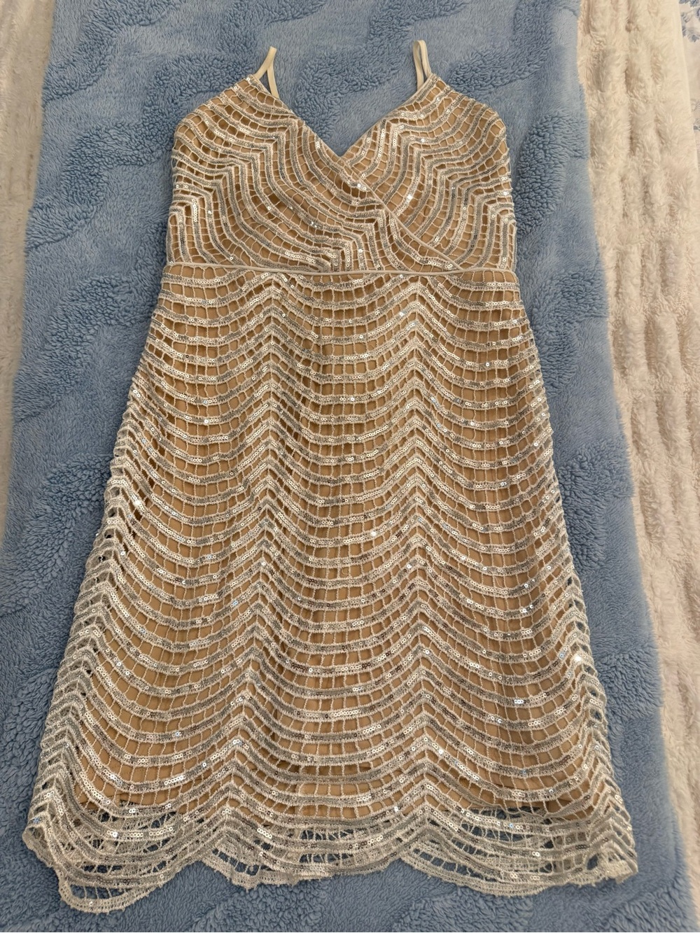 Lulus Sequin Mini Dress Medium (Cream/Tan)